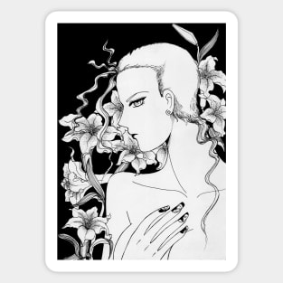 Drawing of a girl and flowers 2009 Sticker